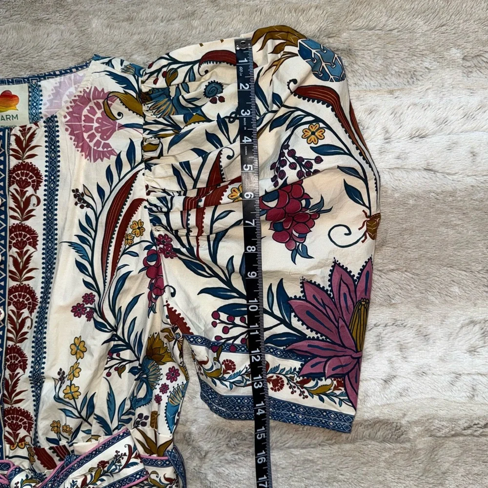 NWT FARM Rio Romantic Lightness Puff Short Sleeve Romper in Blue Pattern Size S - Picture 8 of 16